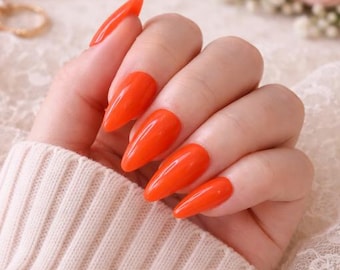 Bright Orange Press-On Nails | Handcrafted | Salon Quality at Home | Reusable Nails | Glue On Nails UK | False nails