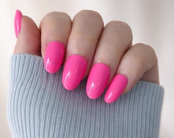 Neon Pink Press-on Nails | Handmade | Summer Nails | Reusable False Nails | Glue On Nails | Available in various shapes, lengths & sizes