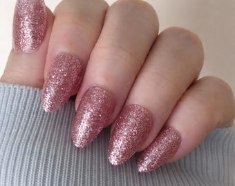 Rose Diamond Press On Nails | Sparkly Pink | Handmade | Summer Nails | Reusable False Glue On Nails| Available in various shapes & sizes