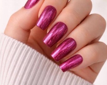 Stardust Bloom Pink Metallic Glossy Press-On Nails | Handcrafted | Salon Quality at Home | Reusable Nails | Glue On Nails UK | False nails