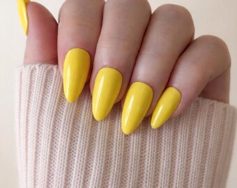 Bright Yellow Press-On Nails | Handcrafted | Salon Quality at Home | Reusable Nails | Glue On Nails UK | False nails