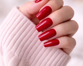 Deep Red Press-On Nails | Handcrafted | Salon Quality at Home | Reusable Nails | Glue On Nails UK | False nails