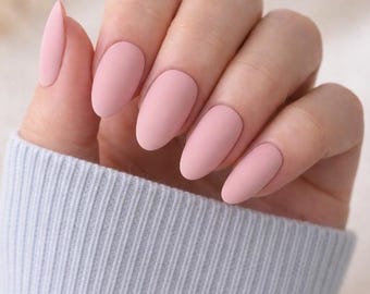 Pink Nude Press-On Nails | Elegant Neutral | Handmade | Reusable False Nails | Glue On Nails | Available in various shapes, lengths & sizes