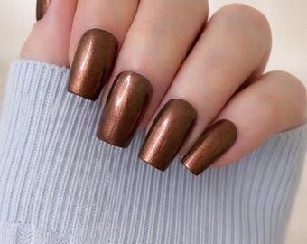 Bronze Metallic Press-On Nails | Handcrafted | Salon Quality at Home | Reusable Nails | Glue On Nails UK | False nails