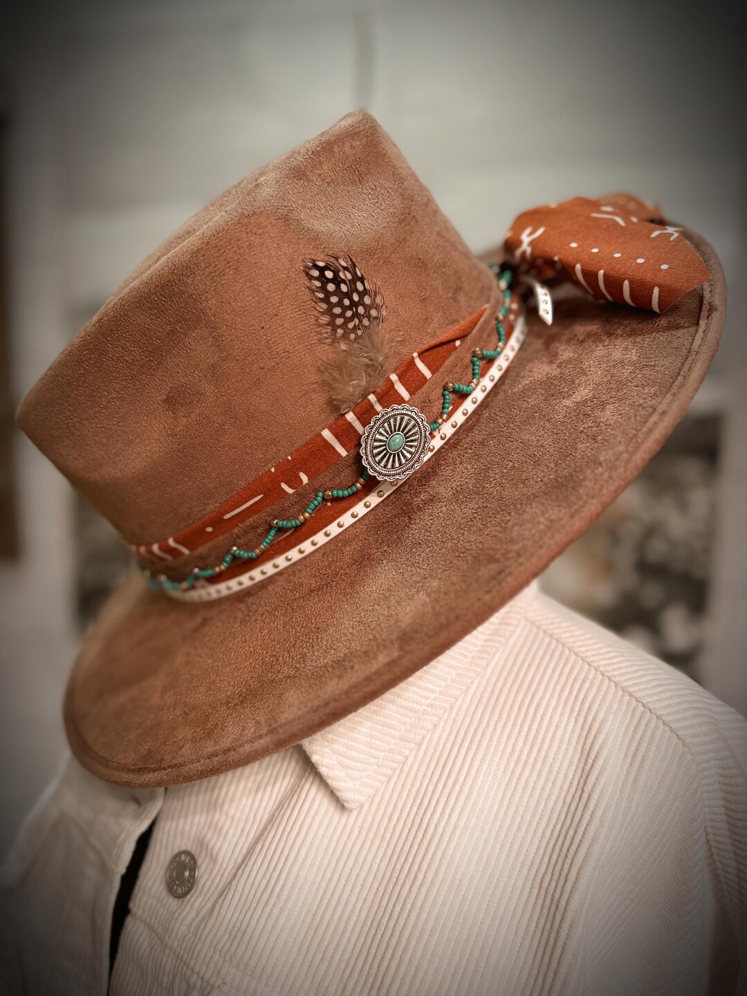 Copper Creek – Custom Arrowhead Flat Brim Vegan Suede Rancher Hat - Etsy