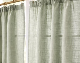 リネンカフェパネル、フレンチドア用ドレープ、タイトップ式窓装飾
