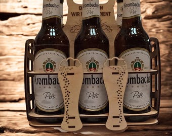 Bierträger 4 Variationen / 6 Flaschen Bierträger aus Holz | Bier Geschenk | SVG Datei  Lasercut Datei