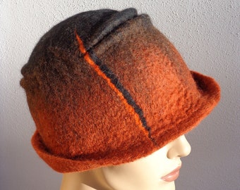 Assymetrical retro hat, brown and black felt cloche, 1920s inspired hat, art deco fashion, 20s accessory, winter hat