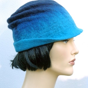 Retro hat blue felt cloche, 1920s inspired hat, art deco fashion, vintage inspired, winter hat, merino wool, cyber monday image 3