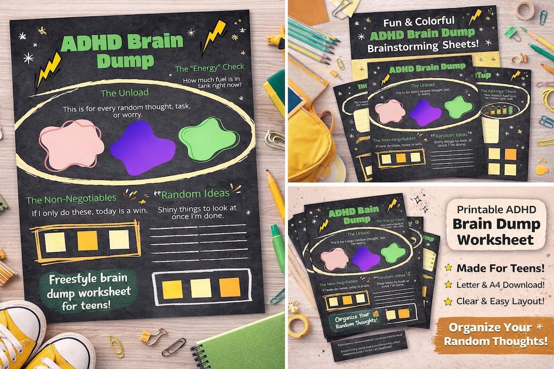 ADHD Brain Dump Worksheet for Teens | Task Prioritization (digital ...