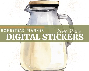 Home Dairy Stickers – Watercolor Planner PNG Files (Digital Download)