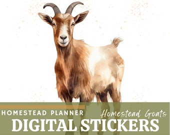 Watercolor Goat Stickers – Homestead Planner, Transparent PNG (Digital Download)