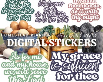 BIBLE VERSE STICKERS - Digital Planner Stickers - Transparent Background png files to spice up your Homestead Management Binder Pages