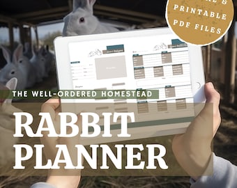 HOMESTEAD RABBIT PLANNER - Digital and Printable Homestead Management Pdf Records for meat rabbits tasks, breeding, health, expenses, yields