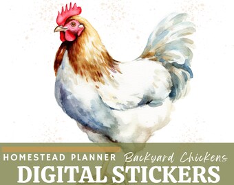 Watercolor Chicken Stickers – Homestead Planner PNG (Digital Download)