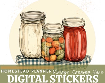 Vintage CANNING JAR STICKERS - Digital Planner Stickers -Transparent Background png files to spice up your Homestead Management Binder Pages