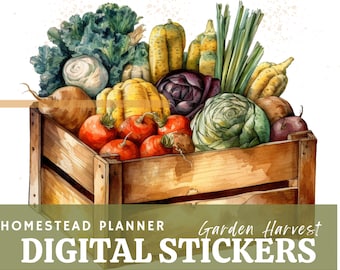 Garden Harvest Stickers - Watercolor Homestead Planner (Digital Download)