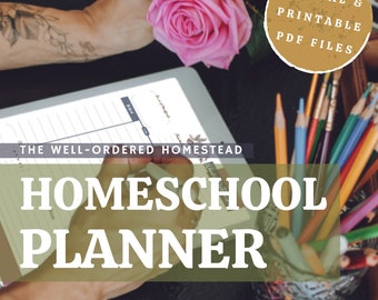 MINIMALIST HOMESCHOOL PLANNER - Digital and Printable Homeschool Management Pdf Records for planning, schedule routines, progress tracking