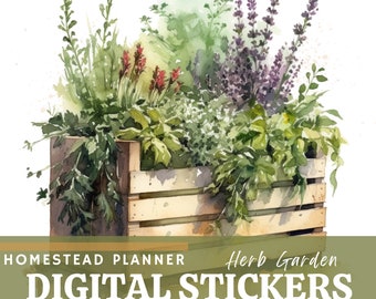 Herb Garden Watercolor Stickers – Homestead Planner PNG (Digital Download)