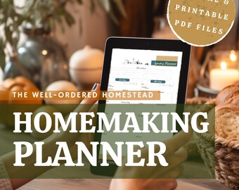 HOMEMAKING DAILY PLANNER -Digital and Printable Homestead Management Pdf Records with goal planning, schedule, daily planner, menu, cleaning