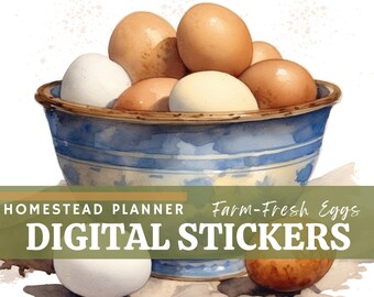 Farm Egg Digital Stickers – Homestead Planner PNG (Digital Download)