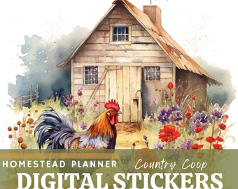 Watercolor Chicken Coop Stickers – Homestead Planner (Digital Download)