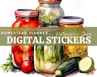 Canning Jar Stickers – Watercolor Homestead Planner (Digital Download)