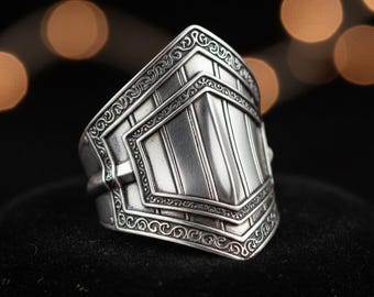 Sterling Silver Armor Ring, Renaissance Gauntlet Wide Band, Gothic Medieval Statement Jewelry