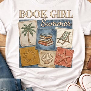 Bokflicka Sommar PNG, Sommarläsning Clipart, Strandläsare Design, Kustnära Bokliknande Grafik, Bokälskare Sublimering