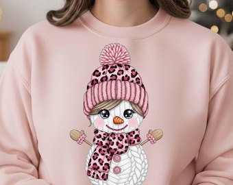 Pink Leopard Snowman PNG, Christmas Clipart for Sublimation, Digital Download