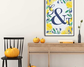 Gin and tonic lemon and juniper monogram / letters print