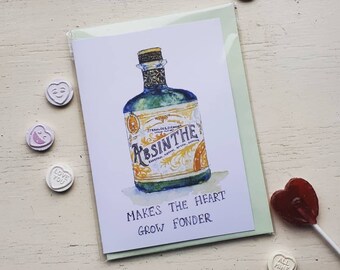 Absinthe makes the heart grow fonder / valentines card by Sarah Majury