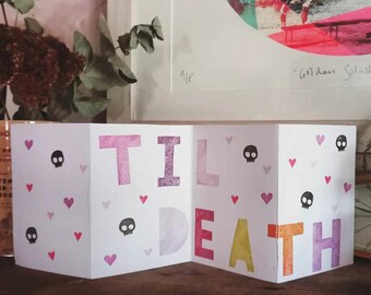 til death hand printed  wedding / valentines / anniversary card by Sarah Majury