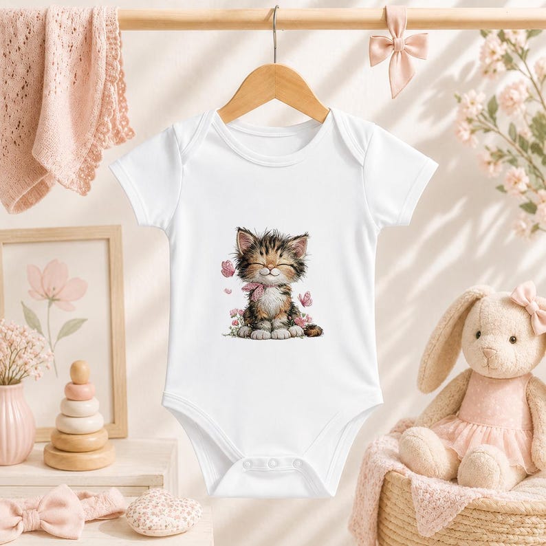 Cute Calico Kitten Embroidery Design, Floral Cat with Butterflies Machine Embroidery File, Instant Download image 4