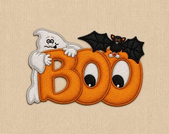 Cute BOO Halloween Embroidery Design, Funny Ghost and Bat Machine Embroidery, Spooky Halloween Decor, Trick or Treat Design