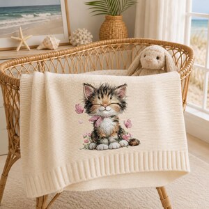 Cute Calico Kitten Embroidery Design, Floral Cat with Butterflies Machine Embroidery File, Instant Download image 2