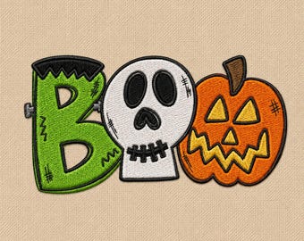 BOO Halloween Embroidery Design, Frankenstein Ghost Pumpkin Machine Embroidery File, Cute Spooky Halloween Download