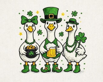 Diseño de bordado de ganso del Día de San Patricio, bordado a máquina de ganso irlandés, ganso de trébol, ganso de la suerte, 5 tamaños, descarga instantánea