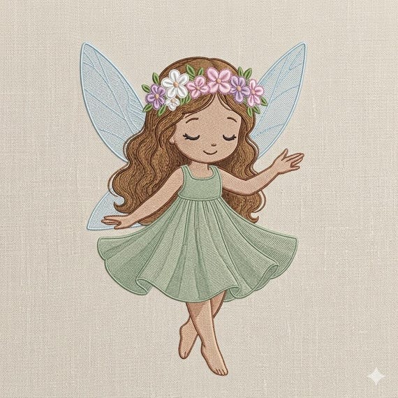 Fairy Girl Embroidery Design, Floral Fairy Embroidery File, Woodland Fairy, Fantasy Girl, Nursery Decor Gift, Instant Download, 5 sizes