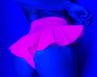 Pink Cyberpunk Festival Shorts, UV Reactive High Waist Dancewear, Custom Rave and Pole Dance Clothes for Women
