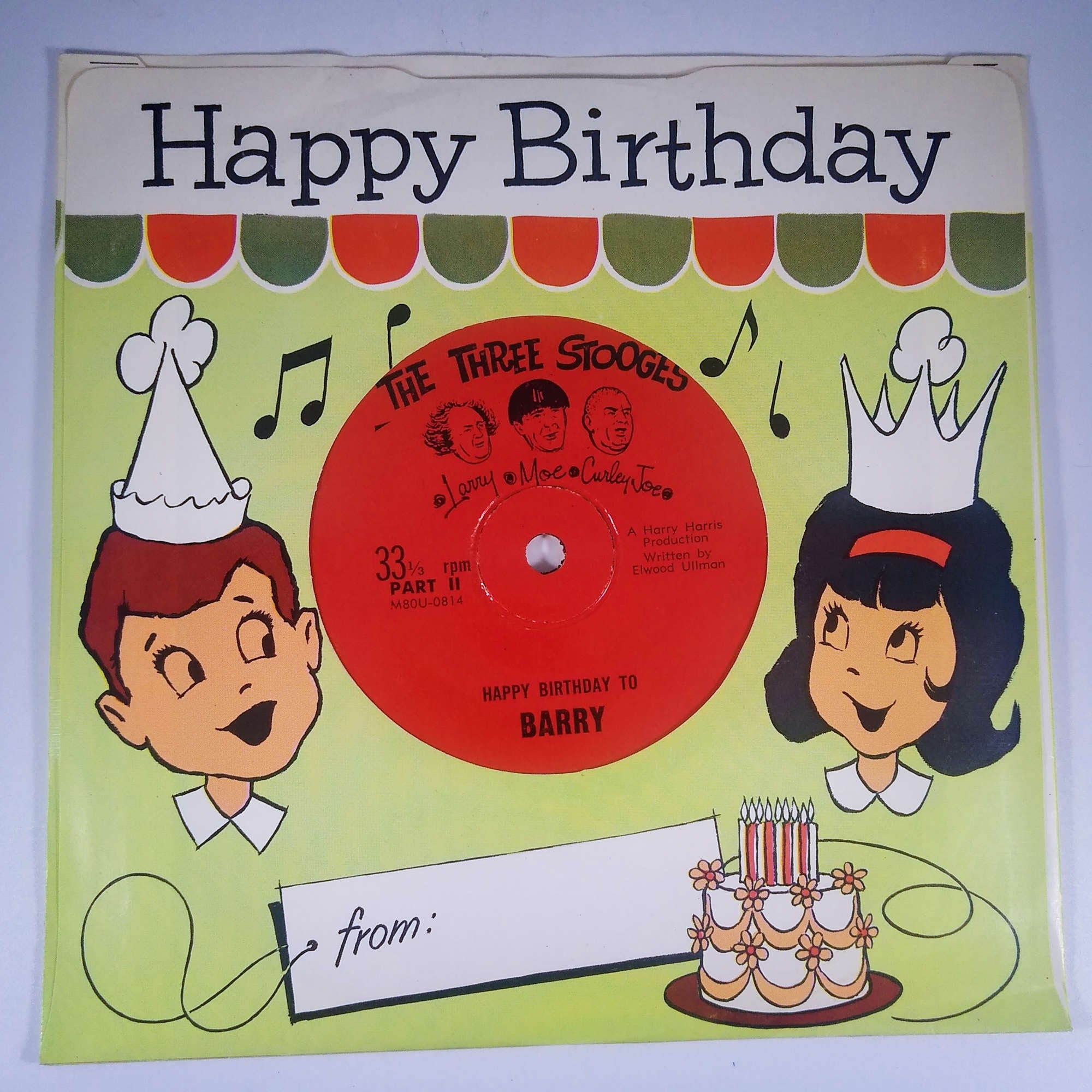 Vintage NOS 1961 3 Stooges Happy Birthday Novelty 33 7