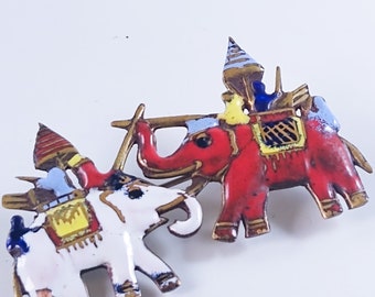 Vintage Royal Siam Elephant Enameled Brooch