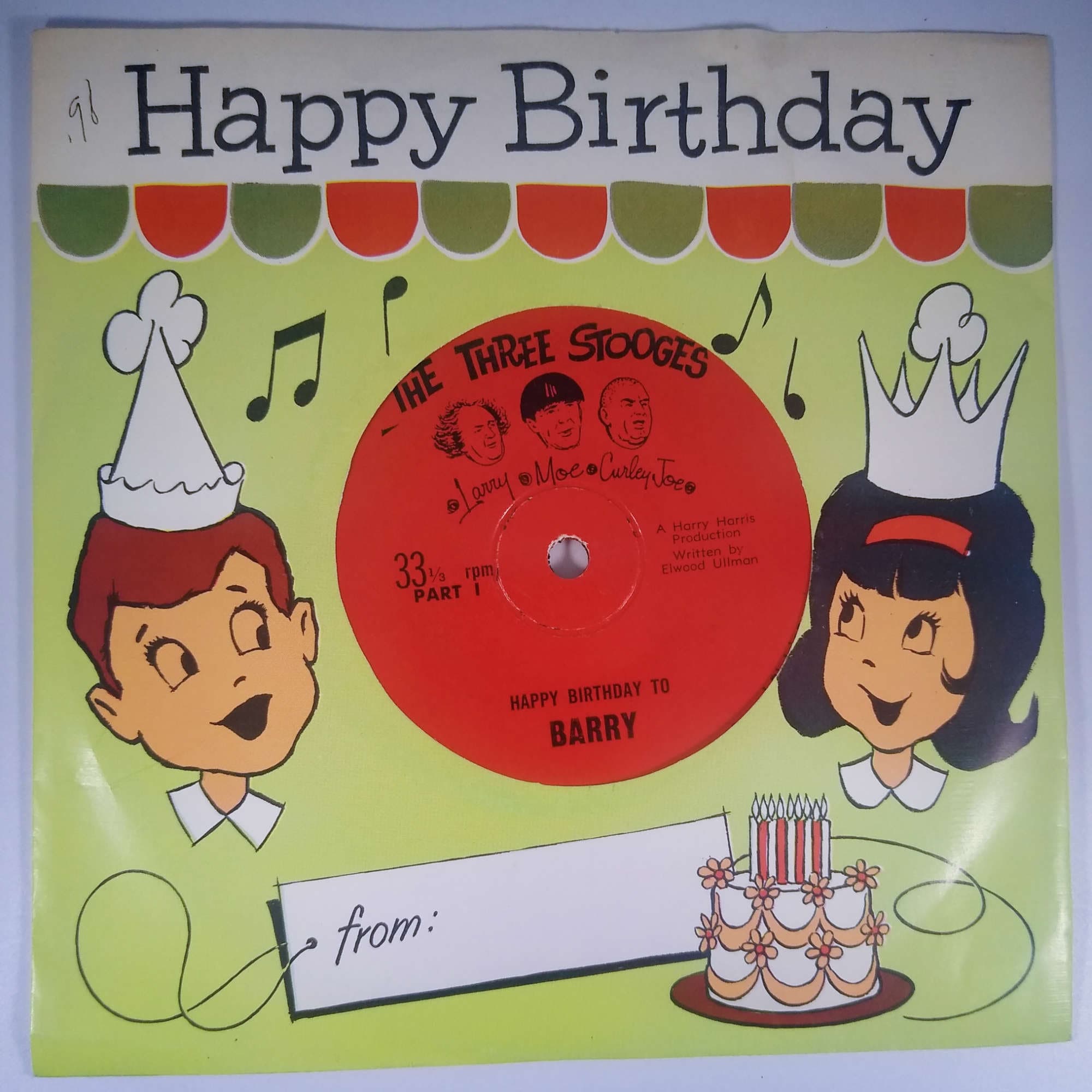 Vintage NOS 1961 3 Stooges Happy Birthday Novelty 33 7
