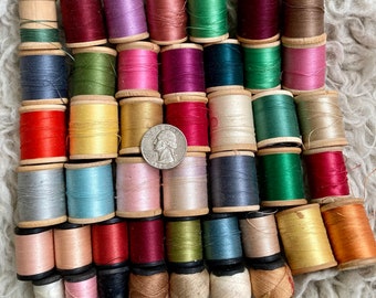 Vintage Lot Thread 68+ Wood Spools Cotton Silk Coats Clarks