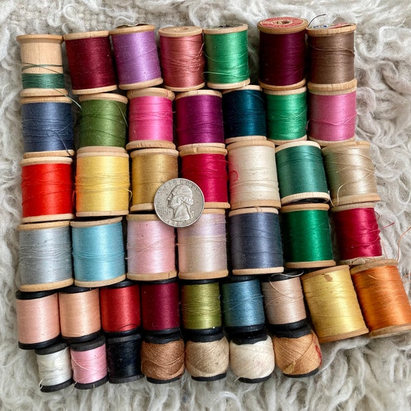 Vintage Lot Thread 68+ Wood Spools Cotton Silk Coats Clarks