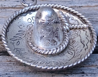 Original Vintage Early Mexican Silver Sombrero Charm