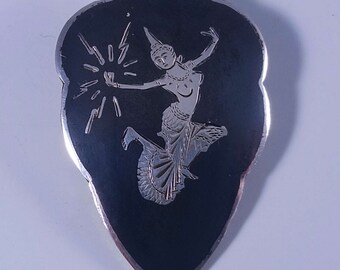 Vintage Siam Dancer Niello and Silver Clip Brooch Mekhala Goddess of Lightning