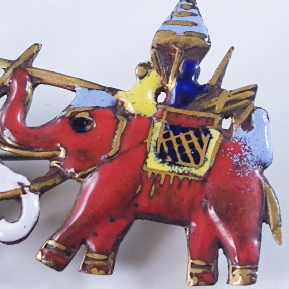 Vintage Royal Siam Elephant Enameled Brooch - image 3