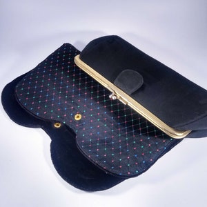 Vintage 1950&#39;s Convertible Clutch/Purse 3 Way Transformation Black Faille, Velvet and Jeweled Dot Diamond Pattern