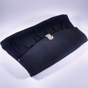 Vintage 1950 Shabby Chic Clutch/Geldbeutel Schwarz Faille mit Strass Verschluss